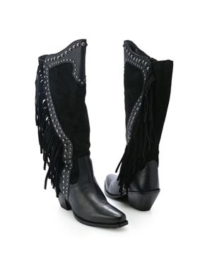 Very Volatile Palomino Suede & Leather Western Style Boots - Black