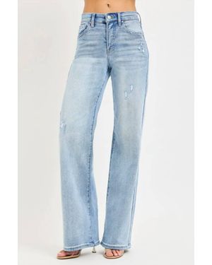 Risen Tummy Control E-Band High Rise Wide Leg Jeans - Blue