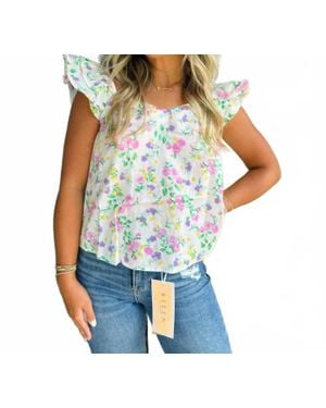 Blu Pepper Floral Sweetheart Neckline Ruffle Sleeve Top - Blue