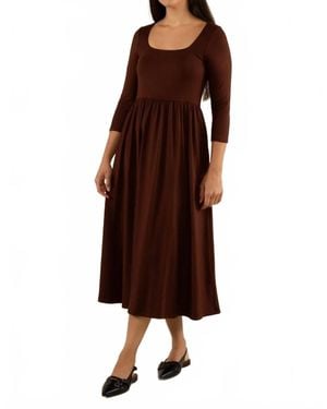 NVLT Lake 3/4 Sleeve Swing Dress - Brown