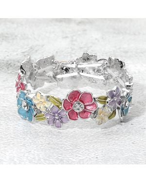 Fashnzfab Stone Center Floral Enamel Stretch Bracelet - Metallic