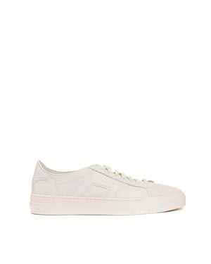 Santoni Double-Buckle Hammered Leather Sneakers - White