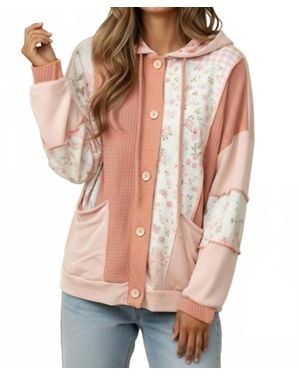 Haptics Button Waffle Hooded Cardigan - Pink