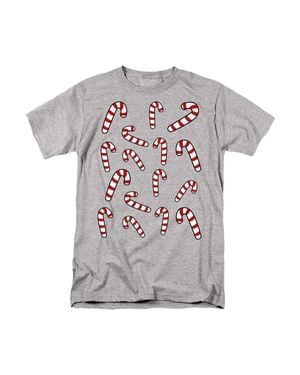 Gildan Candy Cane Christmas Crew Adult T-Shirt - Gray