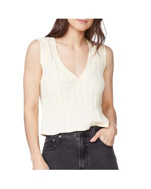 Monrow Flat Rib V Tank Top - White