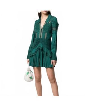 Self-Portrait Pre-Loved Lace Trim Shirt Dress - Green