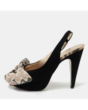 Missoni Suede And Fabric Bow Peep Toe Slingback Pumps - Black