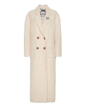 Philipp Plein Boucle Double-Breasted Long Coat - Natural