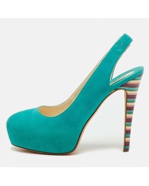 Brian Atwood Suede Platform Slingback Pumps - Blue