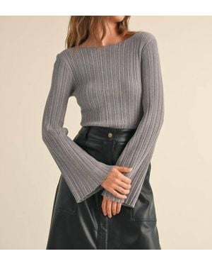 Miou Muse Boat Neck Ribbed Long Sleeve Top - Gray