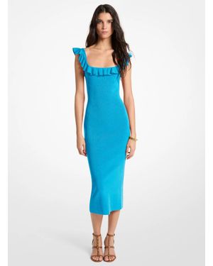 Michael Kors Mk Ruffled Stretch Viscose Midi Dress - Blue