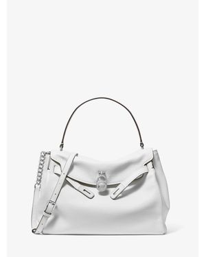 Michael Kors Hamilton Moderne Large Textured Leather Satchel - White