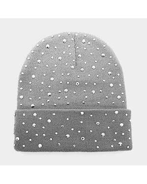 Fashnzfab Bling Studded Beanie Hat - Gray