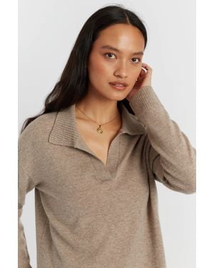 Chinti & Parker Warm-Oatmeal Wool-Cashmere Collared Sweater - Brown