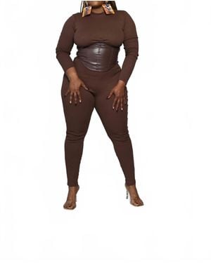 Good Time Usa Caution Curves Jumpsuit - Brown