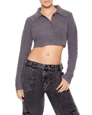 Forever 21 Cropped Rib-Knit Cardigan Sweater - Gray
