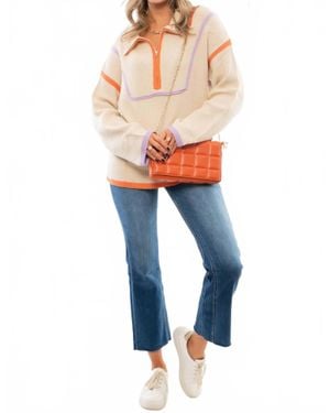 LULU The Label Quarterback Keeper Contrast Quarter Zip Sweater - Multicolor