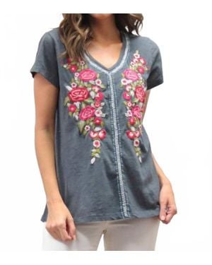 Caite & Kyla Leona V-Neck Tee - Blue