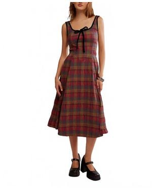 Free People Freya Plaid Midi Dress - Red