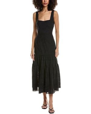 Marchesa Embroidered Voile Midi Dress - Black