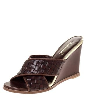 Loriblu Woven Criss Cross Leather Wedge Sandals - Brown