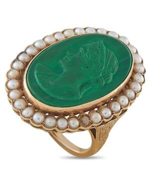 LB Exclusive Antique 14K Malachite And Seed Pearl Cameo Ring Mf02-080726 - Green