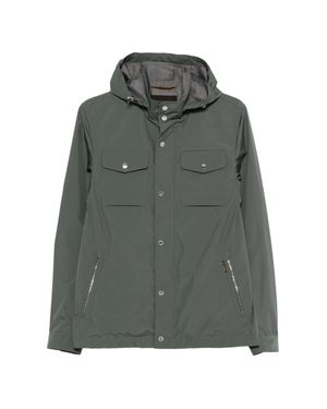 Moorer Muted Jacket With Adjustable Hood And Functional Pockets - Green