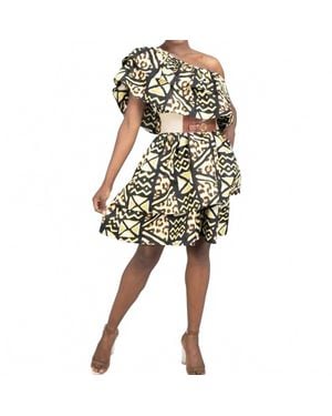 Kara Chic African Print One-Shoulder Dress - Black