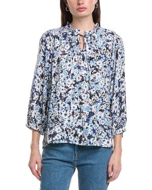 Vince Camuto Raglan Peasant Split Neck Blouse - Blue