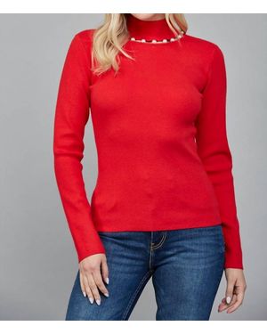 Fate Pearl Trim Turtleneck Sweater - Red