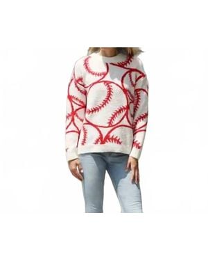 Fashion CITY Baseball Jacquard Cozy Crew Neck Sweater - Red