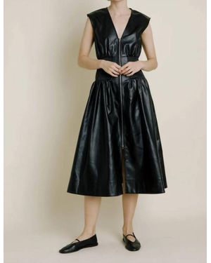 AUREUM Vegan Leather Smocked Midi Dress - Blue