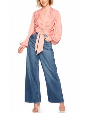 Susana Monaco Matte Satin Tie Blouse - Blue