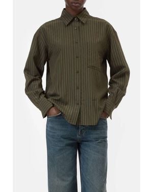 Closed Oversized Blouse With Stripes - Green