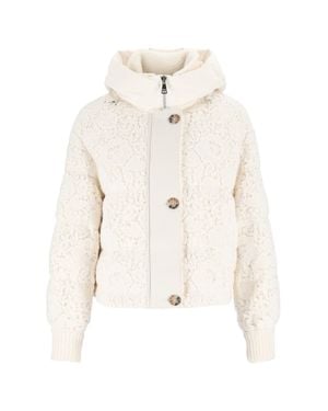 Ermanno Scervino Floral Lace Overlay Short Down Jacket - White