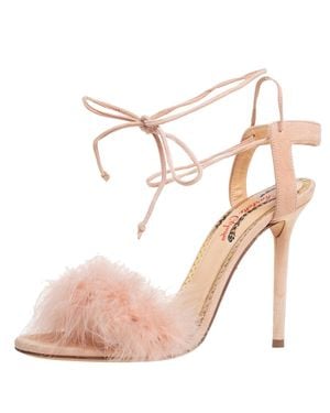 Charlotte Olympia Suede And Feather Embellished Salsa Sandals - Pink