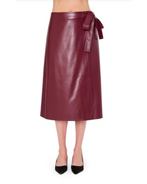 MILLY Faux Leather Bow Maxi Skirt - Red