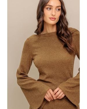 TRUEDAMES Flare Touch Solid Tunic Top - Brown