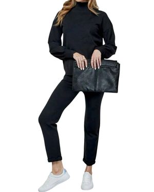 Cezele Knit Solid Top And Pants Casual Set - Black