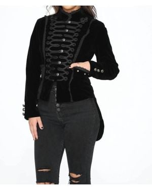 Orchid Bloom Velvet Tailed Jacket With Linen - Black