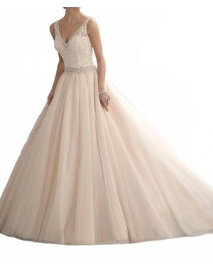 Mori Lee V-Neck Lace Ball Gown - Natural