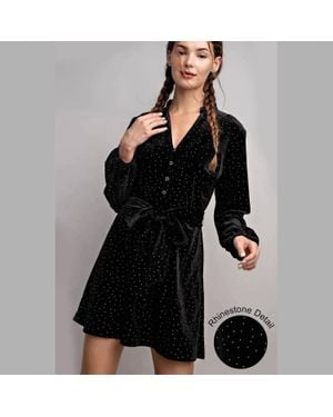 Eesome Rhinestone Tie Waist Dress - Black