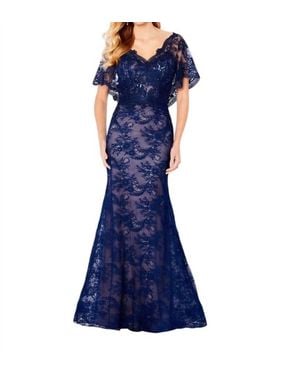 Cameron Blake Cape Sleeve V-Neck Dress - Blue