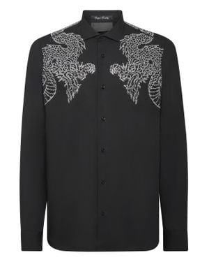 Philipp Plein Shirt Sugar Daddy Cut Long-Sleeve Dragon - Black
