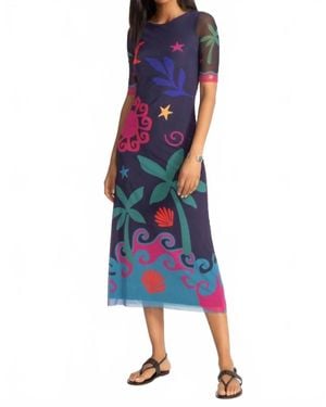 Johnny Was Astrid Mesh Midi Dress - Blue