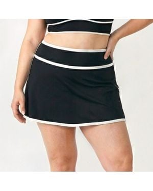 Calypsa Plus High Waisted Mini Short Swim Skirt Two-Toned Collection - Black
