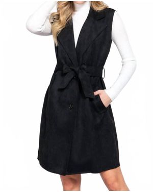 Active Basic Belted Faux Suede Vest Dress - Black