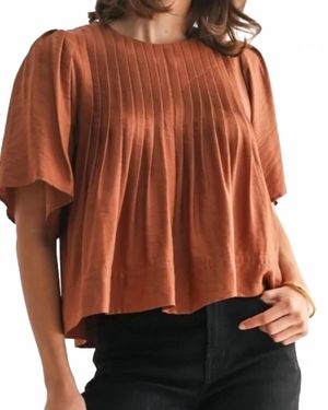 Fun 2 Fun Pintuck Detail Short Sleeve Blouse - Brown