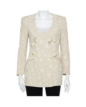 Giorgio Armani Cream Floral Jacquard Tie Detail Vintage Blazer - White