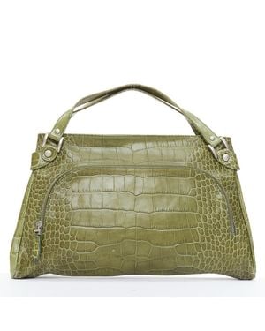 Marni Croc Embossed Leather Satchel Bag - Green
